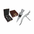 2 Piece Wine Gift Set with Corkscrew & Stopper in Rosewood Box